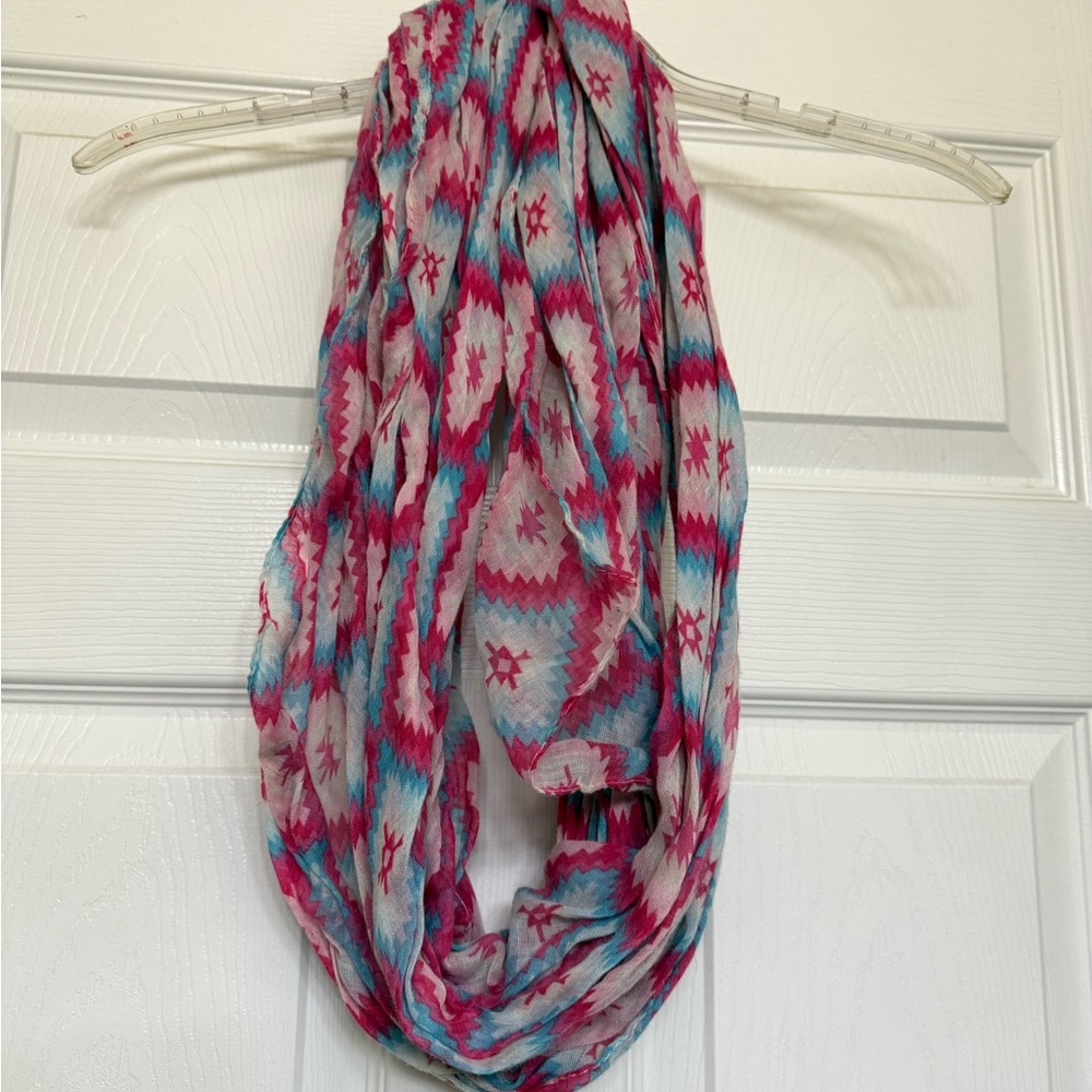 Women’s Pink & Turquoise Aztec Infinity Scarf - Lightweight